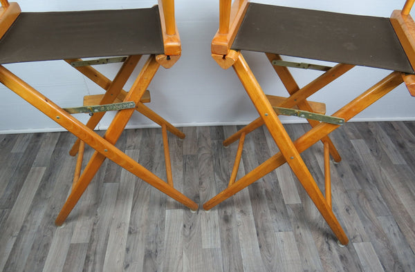 edgebrookhouse - 1970s Mid-Century Modern Telescope Tall Folding Directors Chairs - a Pair