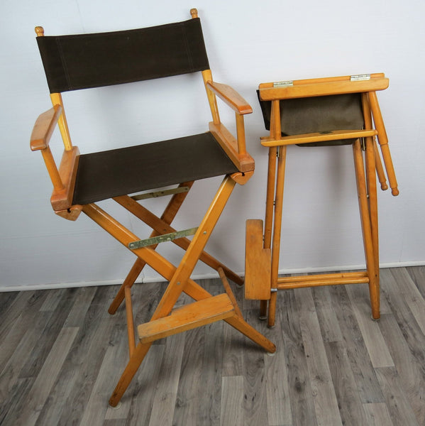 edgebrookhouse - 1970s Mid-Century Modern Telescope Tall Folding Directors Chairs - a Pair