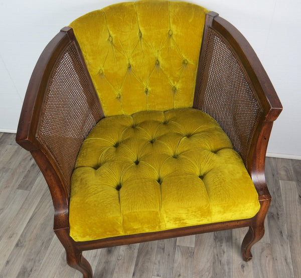 edgebrookhouse - 1970s Vintage Lewittes Walnut and Chartreuse Velvet Accent Chair