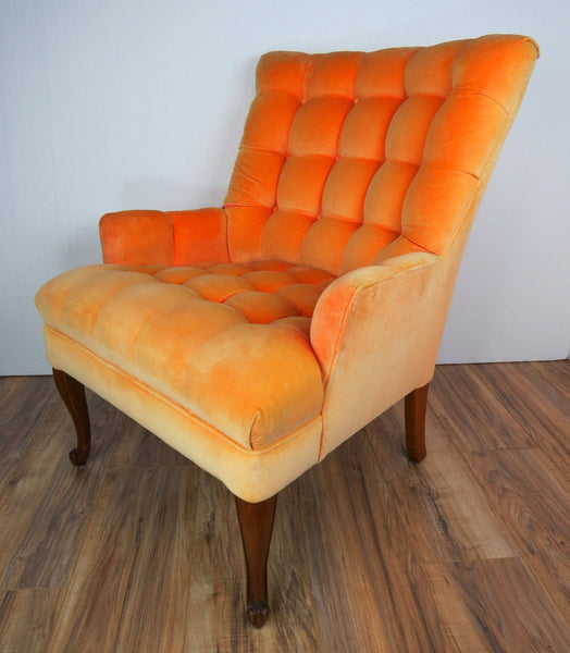 edgebrookhouse - 1970s Vintage Orange Velvet Pillow Tufted His and Hers Lounge Chairs - a Pair