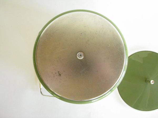 edgebrookhouse - 1970s Avocado Green Plastic Insulated Ice Bucket with Metal Base and Lid Finial