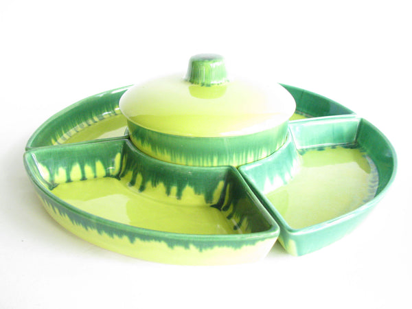 edgebrookhouse - 1970s Ceramic Serving Dishes with Green Tie Dye Style Design - 6 Pieces