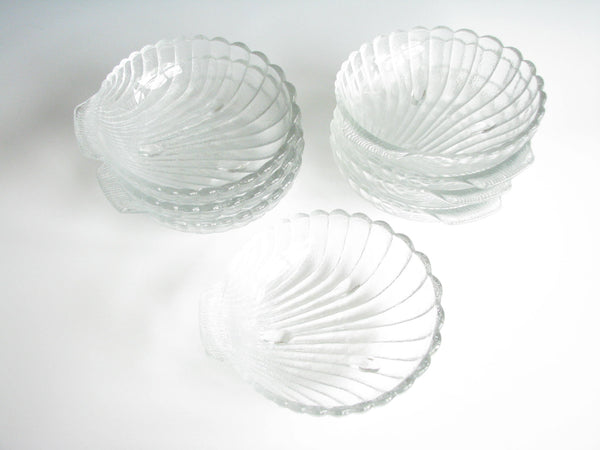 edgebrookhouse - 1970s Clear Textured Glass Clam Shell Footed Bowls by Anchor Hocking - Set of 8