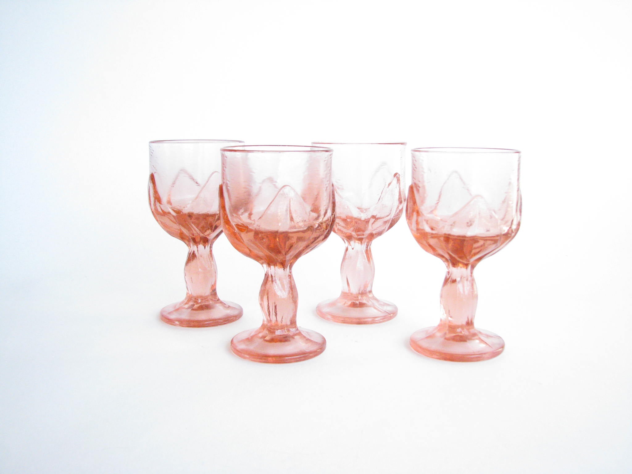 edgebrookhouse - 1970s Franciscan Cabaret Pink Lotus Flower Shaped Glass Goblets - Set of 4