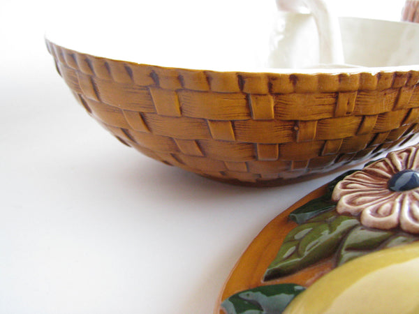 edgebrookhouse - 1970s Handmade Ceramic Serving Dishes with Basket and Fruit Design - Set of 2