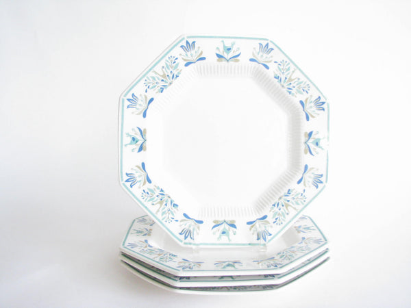 edgebrookhouse - 1970s Independence Ironstone Shenandoah Octagon Dinner Plates with Blue Birds and Floral Design - Set of 4