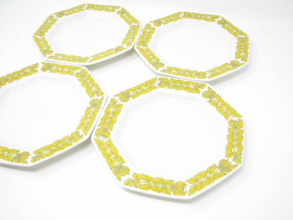 edgebrookhouse - 1970s Independence Ironstone White Octagon Bread Dessert Plates with Yellow Floral Rim - Set of 4
