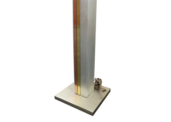 edgebrookhouse - 1970s Pierre Cardin Art Deco Style Brushed Aluminum Floor Lamp With Copper and Brass Accents