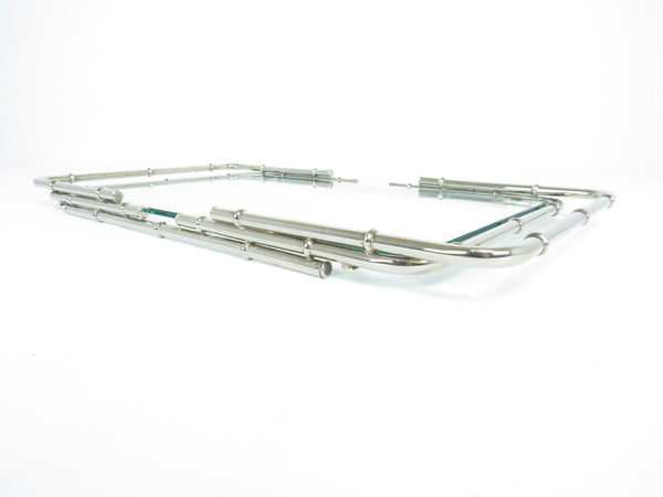 edgebrookhouse - 1970s Polished Nickel Faux Bamboo and Glass Serving Tray in the Manner of Maison Bagues