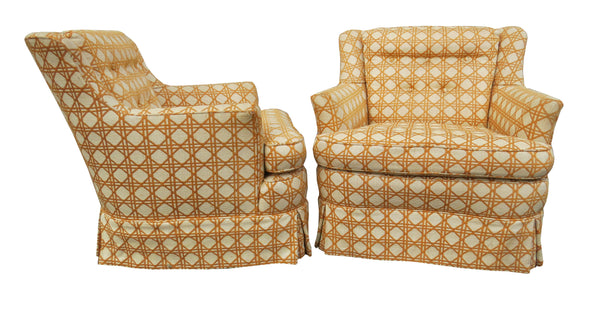edgebrookhouse - 1970s Lounge Chairs With Tufted Back and Dark Yellow Geometric Fabric - a Pair