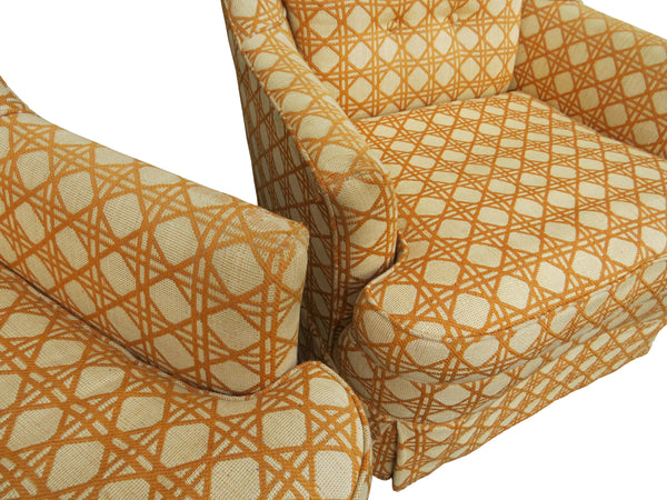 edgebrookhouse - 1970s Lounge Chairs With Tufted Back and Dark Yellow Geometric Fabric - a Pair