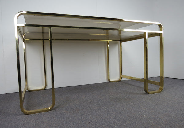 edgebrookhouse - 1970s Vintage Brass and Smoked Glass Pierre Cardin Desk for Design Institute of America