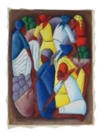 edgebrookhouse - 1970s Vintage Oil on Canvas by Listed Haitian Artist A. Guervi - "Haitian Market"