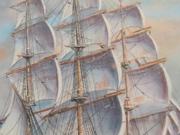 edgebrookhouse - 1972 Werner Neudorff Nautical Oil on Canvas Board of the Famed Clipper Ship "The Lightning"