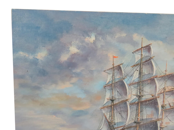 edgebrookhouse - 1972 Werner Neudorff Nautical Oil on Canvas Board of the Famed Clipper Ship "The Lightning"