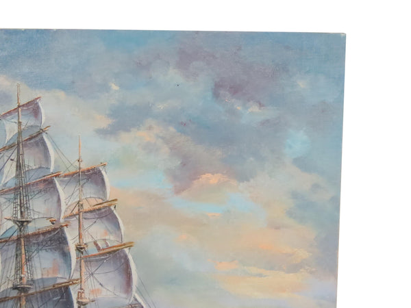 edgebrookhouse - 1972 Werner Neudorff Nautical Oil on Canvas Board of the Famed Clipper Ship "The Lightning"
