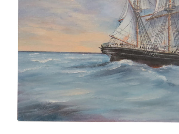 edgebrookhouse - 1972 Werner Neudorff Nautical Oil on Canvas Board of the Famed Clipper Ship "The Lightning"