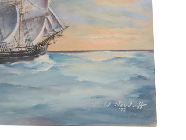 edgebrookhouse - 1972 Werner Neudorff Nautical Oil on Canvas Board of the Famed Clipper Ship "The Lightning"