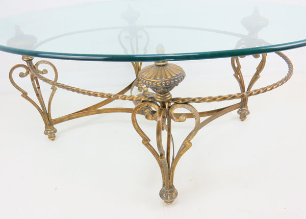 edgebrookhouse - 1980s Italian Regency Oval Iron and Glass Coffee Table With Gilt Finish