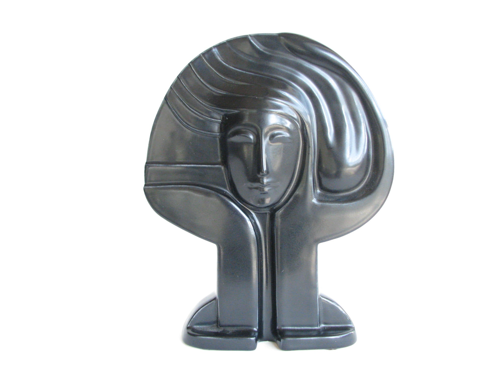 edgebrookhouse - 1980s Art Deco Harris Potteries Black Ceramic Woman Bust Sculpture