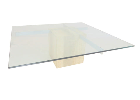 edgebrookhouse - 1980s Artedi Travertine and White Metal Coffee Table With Glass Top Made in Italy
