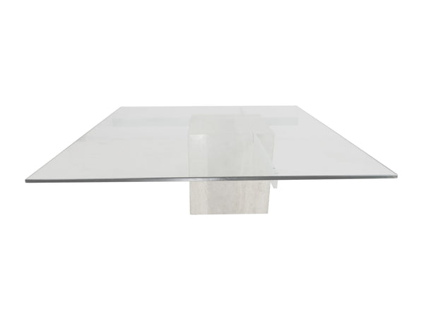 edgebrookhouse - 1980s Artedi Travertine and White Metal Coffee Table With Glass Top Made in Italy