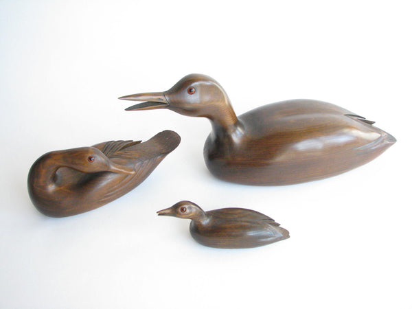 edgebrookhouse - 1980s Collection of Hand-Carved Solid Walnut Ducks by Wallace Palubinski - 3 Pieces