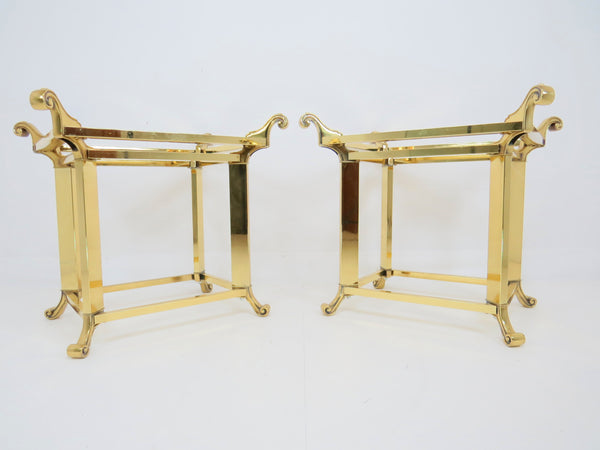 edgebrookhouse - 1980s French Polished Brass and Glass Side Table - a Pair