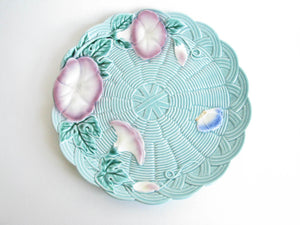 edgebrookhouse - 1980s Haldon Group Majolica Ceramic Turquoise Serving Platter with Flowers and Butterflies