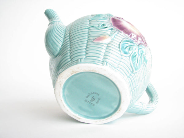 edgebrookhouse - 1980s Haldon Group Majolica Ceramic Turquoise Teapot with Flowers and Butterflies