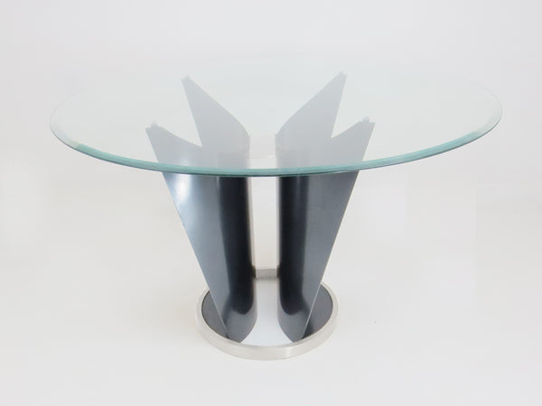 edgebrookhouse - 1980s Italian Cassoni Vele Style Sculptural Steel Butterfly Table With Glass Top