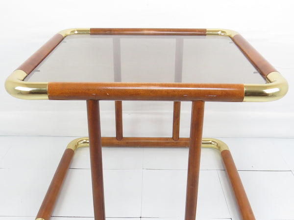 edgebrookhouse - 1980s Mahogany and Tinted Glass End Table With Polished Brass Corners