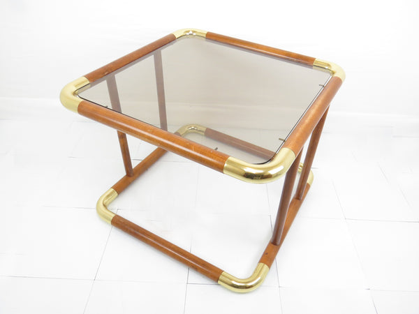 edgebrookhouse - 1980s Mahogany and Tinted Glass End Table With Polished Brass Corners