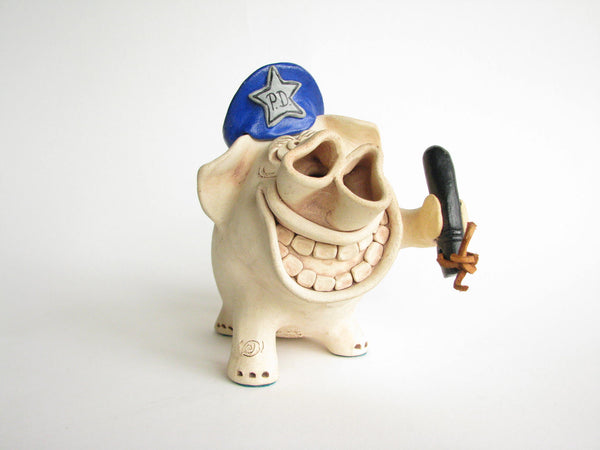 edgebrookhouse - 1980s Police Pig Pottery Piggy Bank with Police Cap and Billy Club