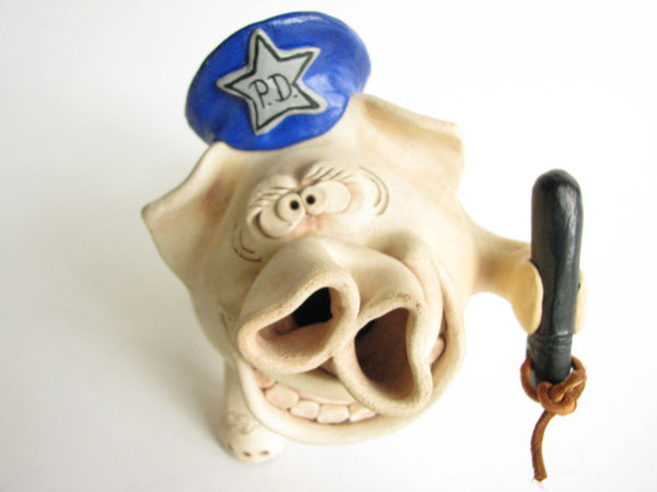edgebrookhouse - 1980s Police Pig Pottery Piggy Bank with Police Cap and Billy Club