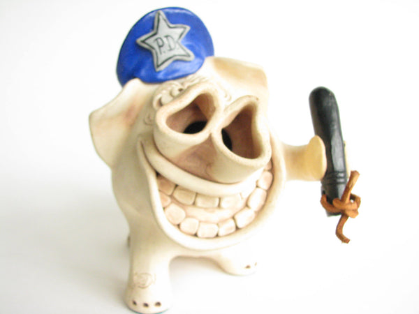 edgebrookhouse - 1980s Police Pig Pottery Piggy Bank with Police Cap and Billy Club