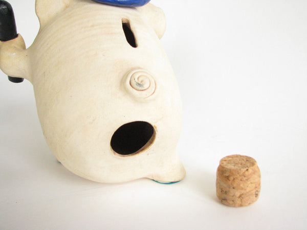 edgebrookhouse - 1980s Police Pig Pottery Piggy Bank with Police Cap and Billy Club