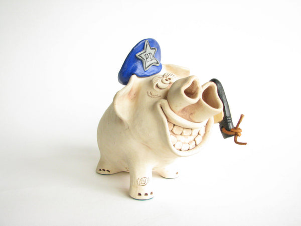 edgebrookhouse - 1980s Police Pig Pottery Piggy Bank with Police Cap and Billy Club