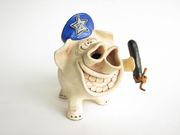 edgebrookhouse - 1980s Police Pig Pottery Piggy Bank with Police Cap and Billy Club