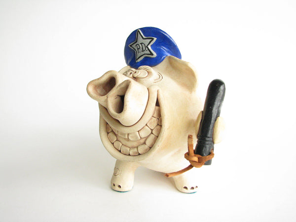 edgebrookhouse - 1980s Police Pig Pottery Piggy Bank with Police Cap and Billy Club