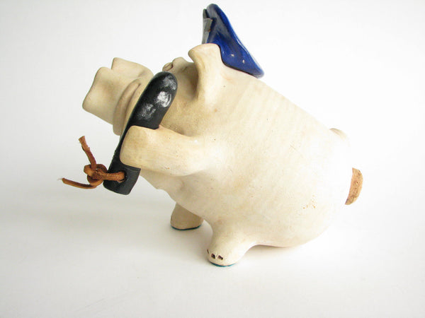 edgebrookhouse - 1980s Police Pig Pottery Piggy Bank with Police Cap and Billy Club