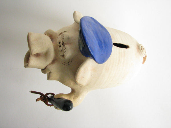 edgebrookhouse - 1980s Police Pig Pottery Piggy Bank with Police Cap and Billy Club