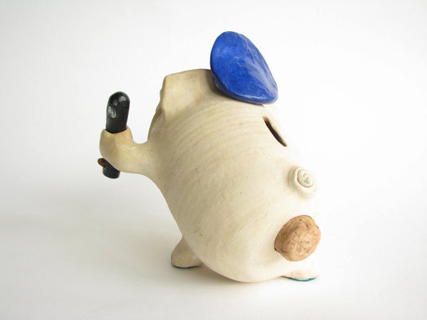 edgebrookhouse - 1980s Police Pig Pottery Piggy Bank with Police Cap and Billy Club
