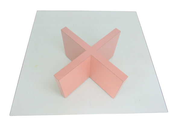edgebrookhouse - 1980s Postmodern Pink Laminate X-Base Coffee Table With Glass Top