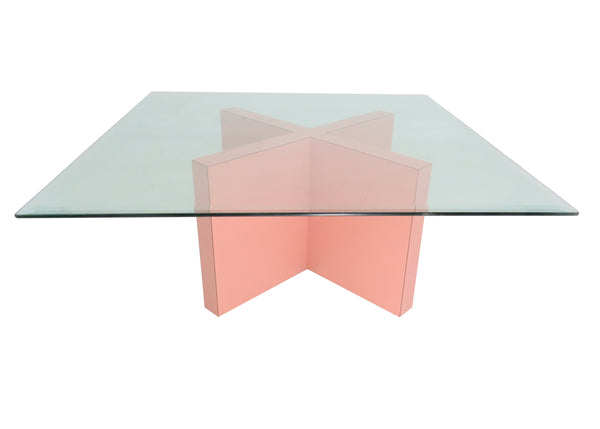 edgebrookhouse - 1980s Postmodern Pink Laminate X-Base Coffee Table With Glass Top