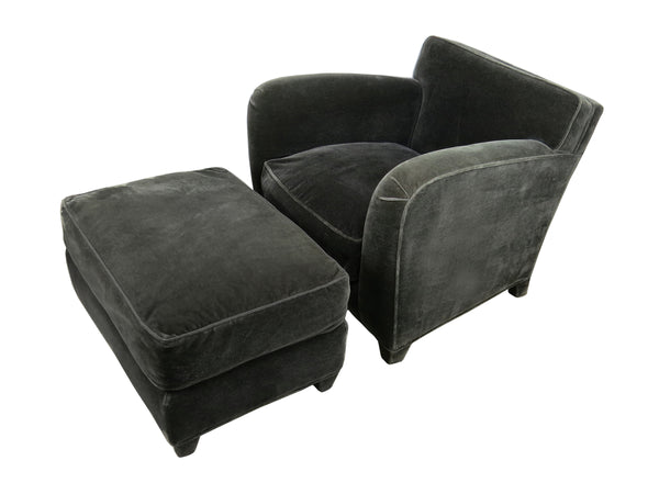 edgebrookhouse - 1980s Donghia Gray Mohair & Down Art Deco Style Club Chair and Ottoman