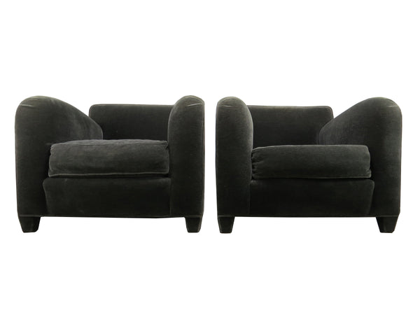 edgebrookhouse - 1980s Donghia Gray Mohair & Down Art Deco Style Club / Lounge Chairs - a Pair