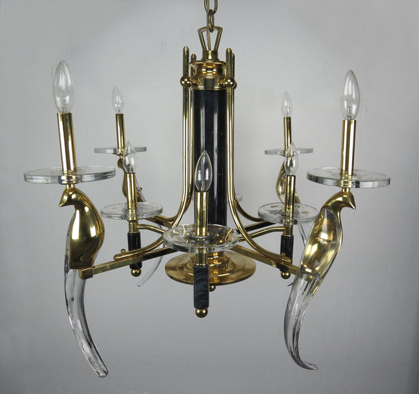 edgebrookhouse - 1980s Nulco Crystal, Brass and Marble Bird of Paradise Chandelier and Sconces Set by Sergio Orozco Epoch Collection