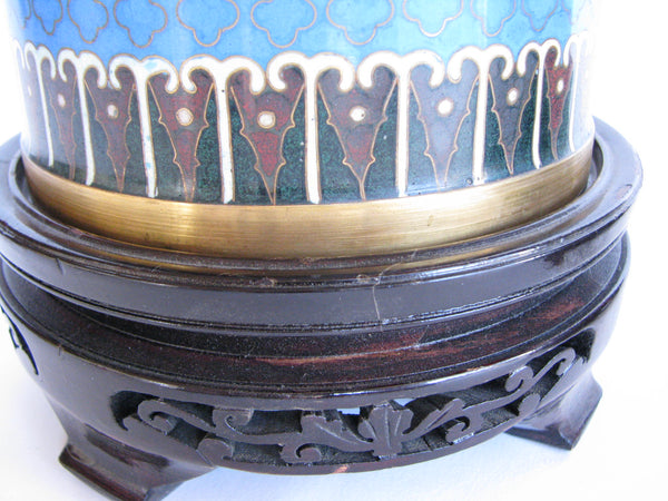 edgebrookhouse - 19th Century Cloisonné Enamel on Copper Vase on Rosewood Stand - a Pair