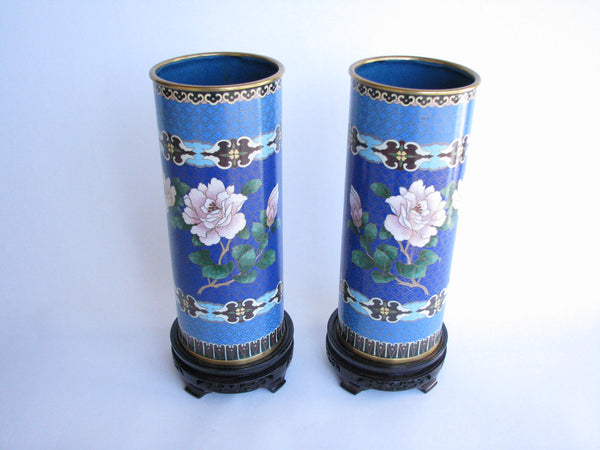 edgebrookhouse - 19th Century Cloisonné Enamel on Copper Vase on Rosewood Stand - a Pair